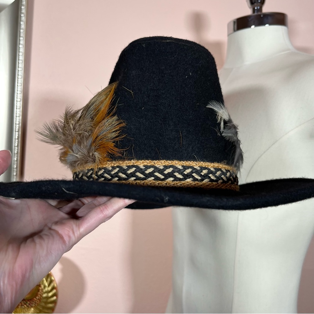 Vintage Black Felt Double Feather Western Cowboy Hat eclectic grandpa festival - Picture 9 of 17